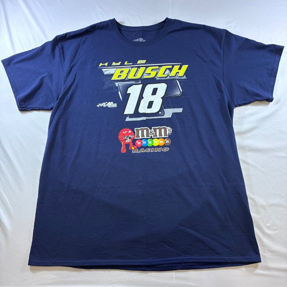 NASCAR Kyle Busch 18 Joe Gibbs Racing M&Ms 2016 Schedule T-Shirt‎ Mens 2XL Blue
